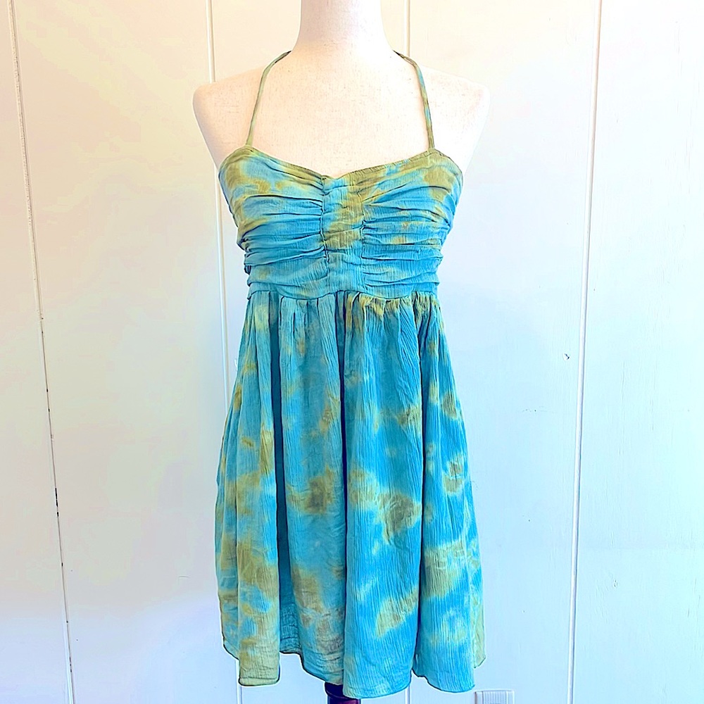 Avatar Cloud Tie Dye Dress Medium Good Condition Halter Blue & Green